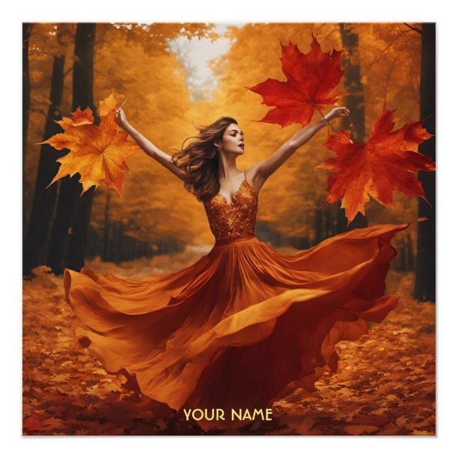 Fantasy Cute Vivid Girl Fall Forest Poster (Front)