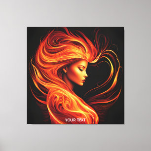 Fantasy Cute Vivid Girl Fire Flames Canvas Print