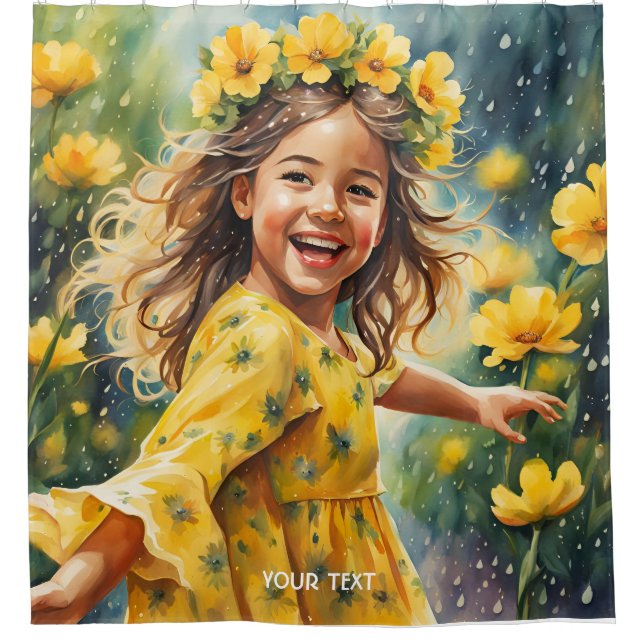 Fantasy Cute Vivid Girl Flowers Rain Shower Curtain (Front)