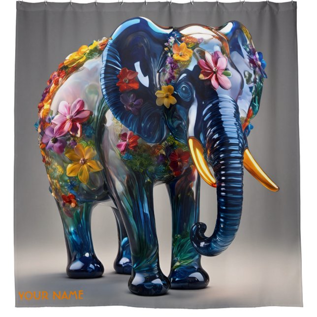 Fantasy Cute Vivid Glass Blown Elephant Shower Curtain (Front)