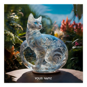 Fantasy Cute Vivid Glass Cat Flowers Poster