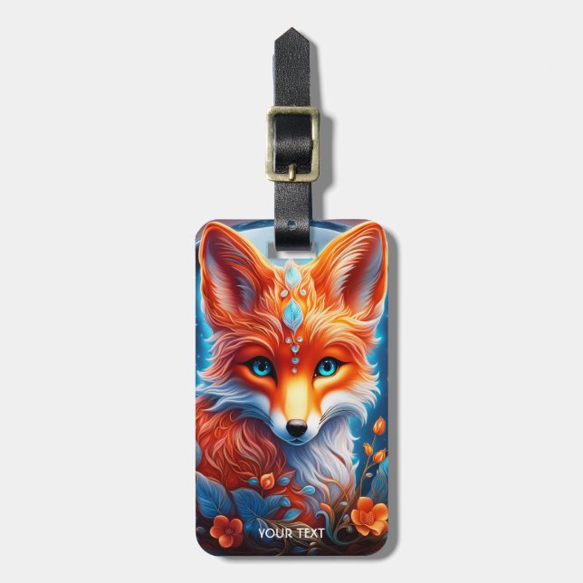 Fantasy Cute Vivid Glass Fox Flowers Luggage Tag (Front Vertical)