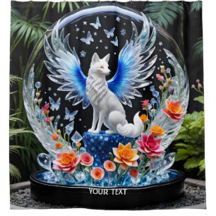 Fantasy Cute Vivid Glass Fox Flowers Shower Curtain