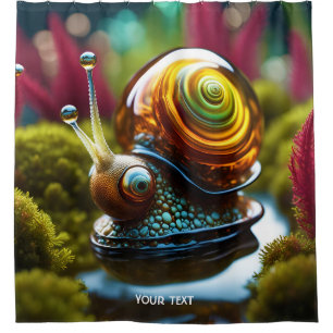 Fantasy Cute Vivid Glass Snail Flowers Shower Curtain