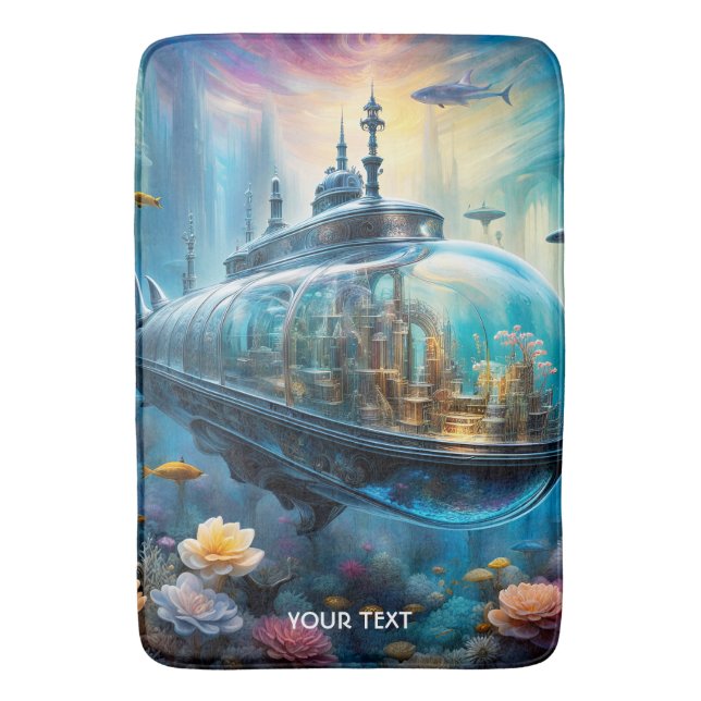 Fantasy Cute Vivid Glass Submarine Flowers Bath Mat (Front Vertical)