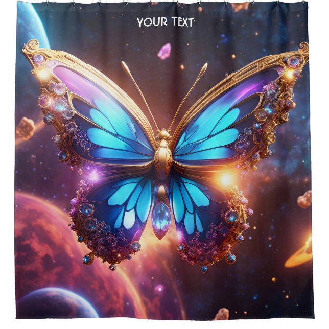 Fantasy Cute Vivid Glass Vibrant Butterfly Shower Curtain (Front)
