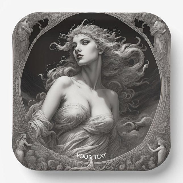 Fantasy Cute Vivid Greek Goddess Beauty Paper Plate (Front)