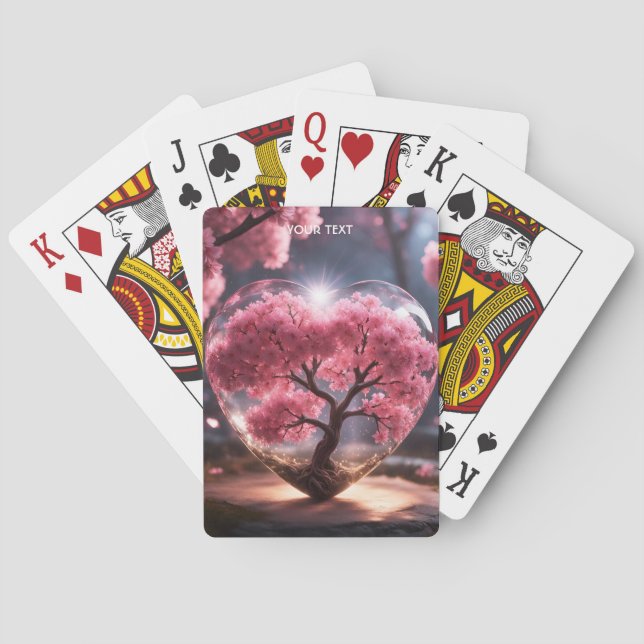 Fantasy Cute Vivid Heart Sakura Glass Playing Cards (Back)