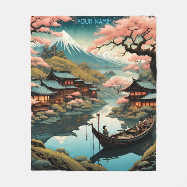 Fantasy Cute Vivid Japanese Antique Village Fleece Blanket (Front)