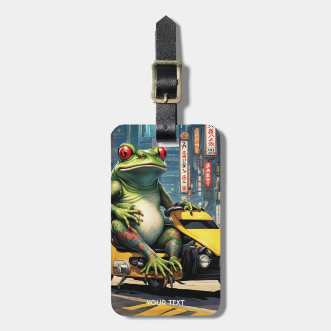 Fantasy Cute Vivid Japanese Frog Tattoo Luggage Tag (Front Vertical)