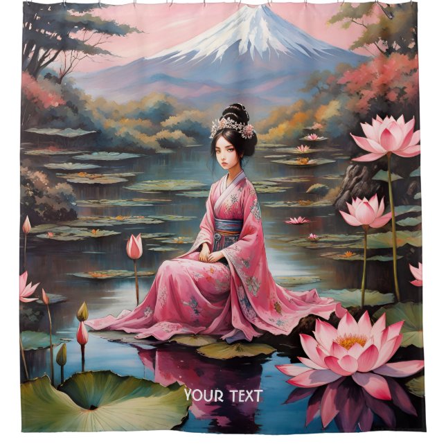 Fantasy Cute Vivid Japanese Girl Lake Shower Curtain (Front)