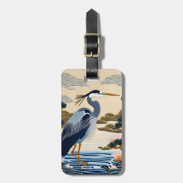 Fantasy Cute Vivid Japanese Heron Blue Luggage Tag (Front Vertical)