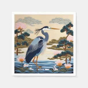 Fantasy Cute Vivid Japanese Heron Blue Napkin