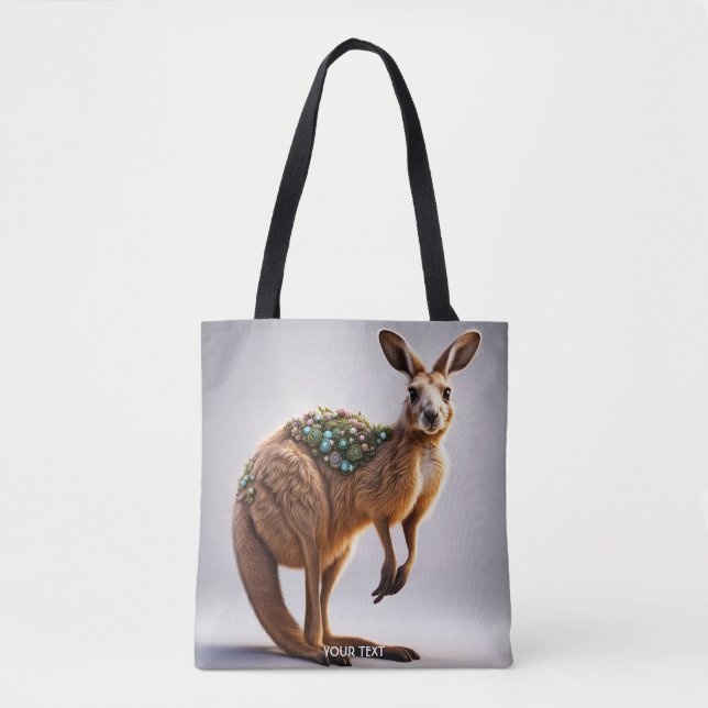 Fantasy Cute Vivid Kangaroo Portrait Flowers Tote Bag (Front)