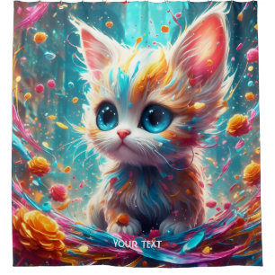 Fantasy Cute Vivid Kitten Colours Flowers Shower Curtain