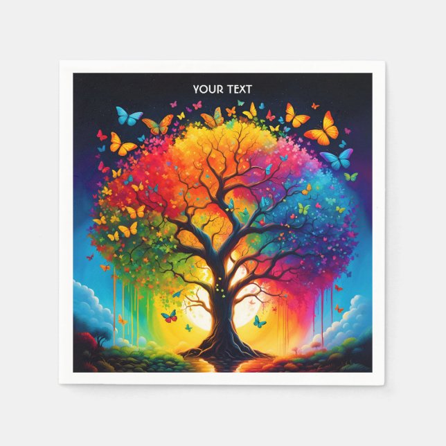 Fantasy Cute Vivid Life Tree Rainbow Napkin (Front)