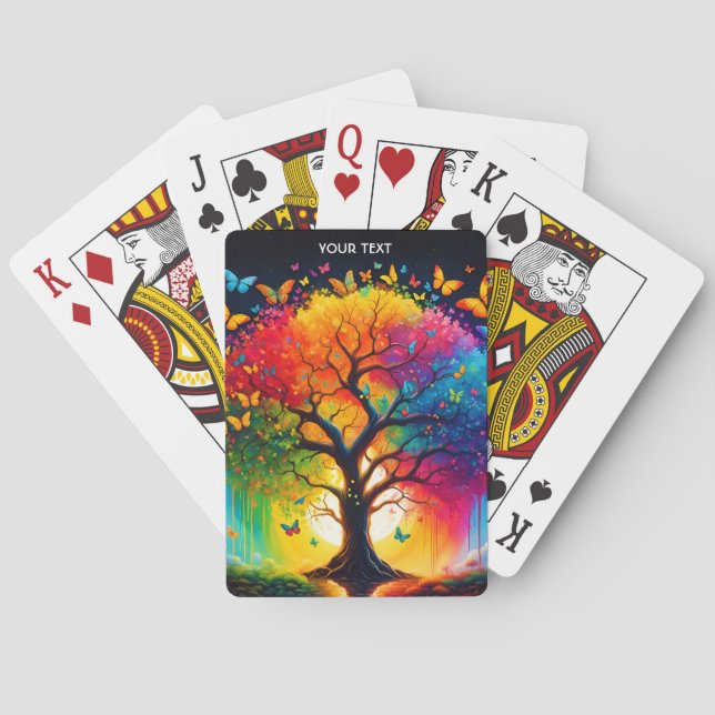 Fantasy Cute Vivid Life Tree Rainbow Playing Cards (Back)