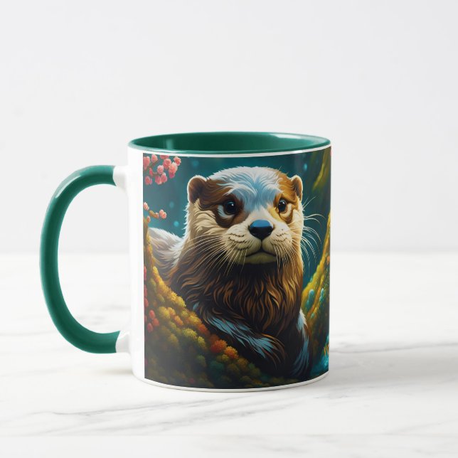 Fantasy Cute Vivid Majestic Otter Flowers Mug (Left)