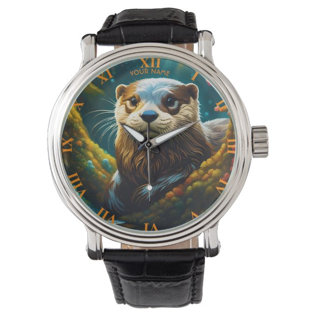 Fantasy Cute Vivid Majestic Otter Flowers Watch (Front)