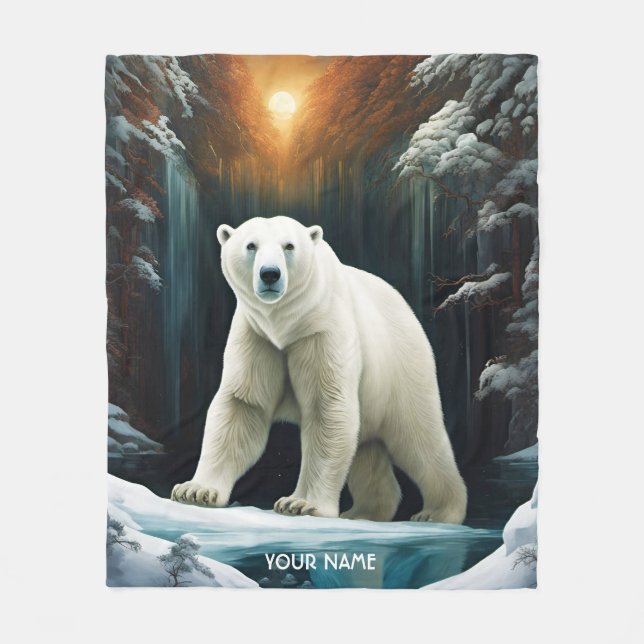 Fantasy Cute Vivid Majestic Polar Bear Fleece Blanket (Front)