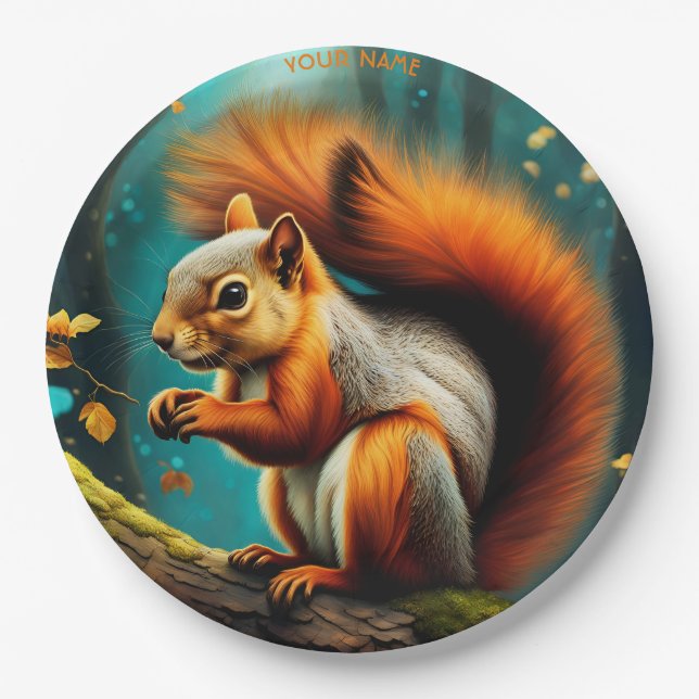 Fantasy Cute Vivid Majestic Red Squirrel Paper Plate (Front)