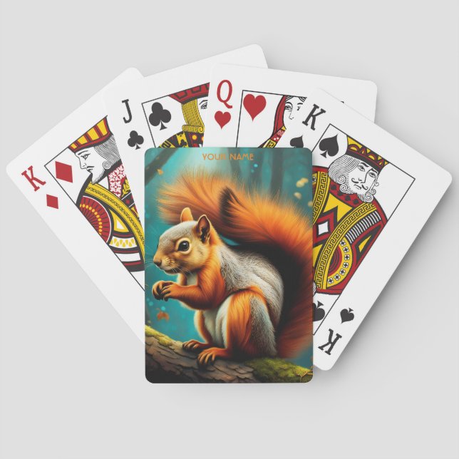 Fantasy Cute Vivid Majestic Red Squirrel Playing Cards (Back)