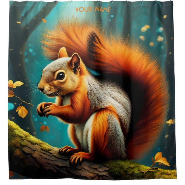 Fantasy Cute Vivid Majestic Red Squirrel Shower Curtain (Front)