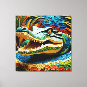 Fantasy Cute Vivid Mosaic Crocodile Sea Canvas Print