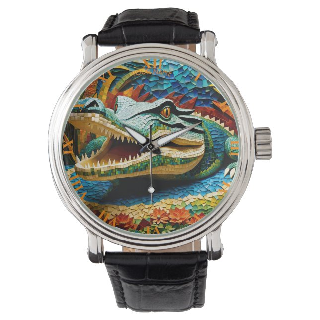 Fantasy Cute Vivid Mosaic Crocodile Sea Watch (Front)