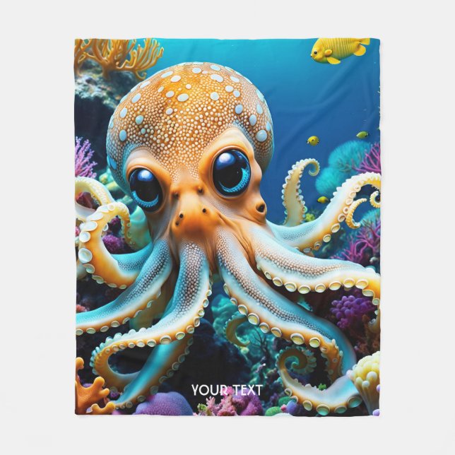 Fantasy Cute Vivid Octopus Sea Creatures Fleece Blanket (Front)