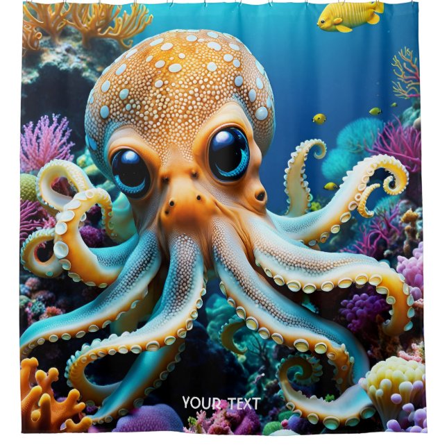 Fantasy Cute Vivid Octopus Sea Creatures Shower Curtain (Front)