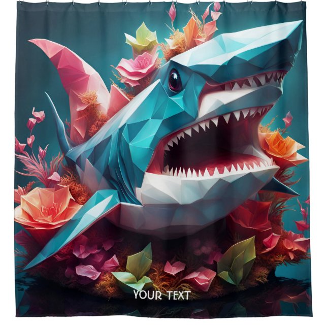 Fantasy Cute Vivid Origami Glass Shark Shower Curtain (Front)