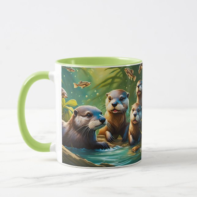 Fantasy Cute Vivid Otter Family Fish Mug (Left)