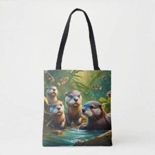 Fantasy Cute Vivid Otter Family Fish Tote Bag