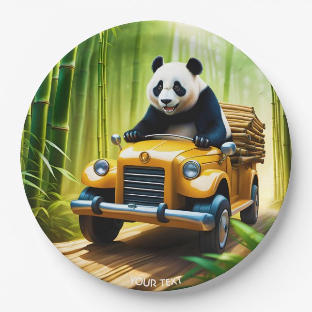 Fantasy Cute Vivid Panda Bamboo Car Paper Plate (Front)