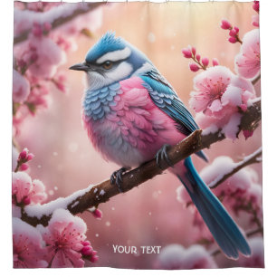 Fantasy Cute Vivid Pastel Bird Snow Shower Curtain