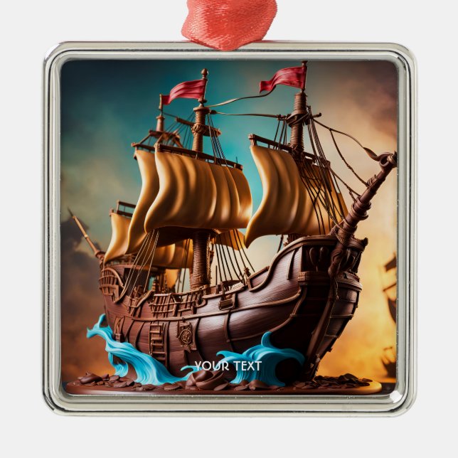Fantasy Cute Vivid Pirate Ship Cake Metal Tree Decoration (Front)