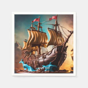 Fantasy Cute Vivid Pirate Ship Cake Napkin