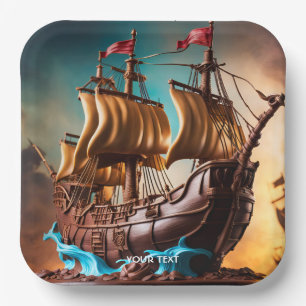 Fantasy Cute Vivid Pirate Ship Cake Paper Plate