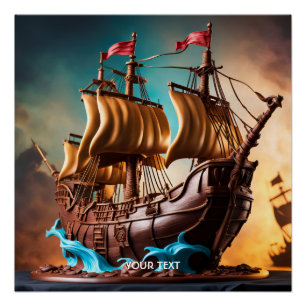 Fantasy Cute Vivid Pirate Ship Cake Poster