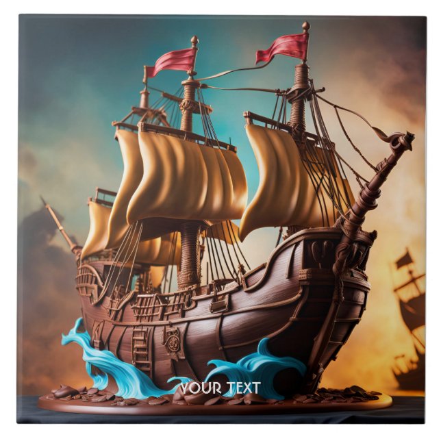 Fantasy Cute Vivid Pirate Ship Cake Tile (Front)