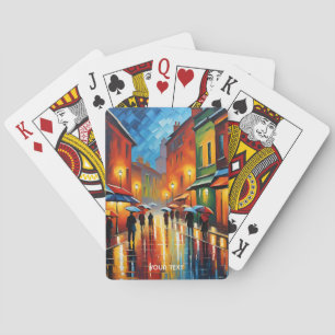 Fantasy Cute Vivid Rain Impressionism City Playing Cards