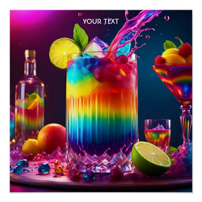 Fantasy Cute Vivid Rainbow Cocktail Fruits Poster (Front)