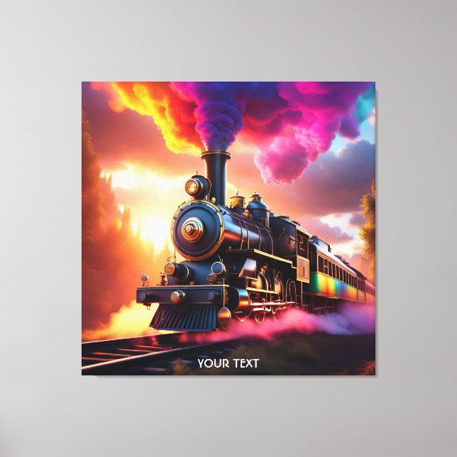 Fantasy Cute Vivid Rainbow Steampunk Train Canvas Print (Front)