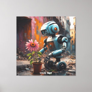 Fantasy Cute Vivid Robot City Flower Canvas Print