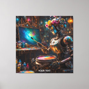 Fantasy Cute Vivid Robot With Paintbrush Canvas Print
