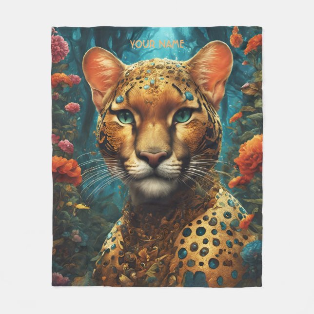 Fantasy Cute Vivid Romantic Big Cat Fleece Blanket (Front)