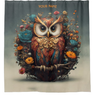 Fantasy Cute Vivid Romantic Owl Portrait Shower Curtain