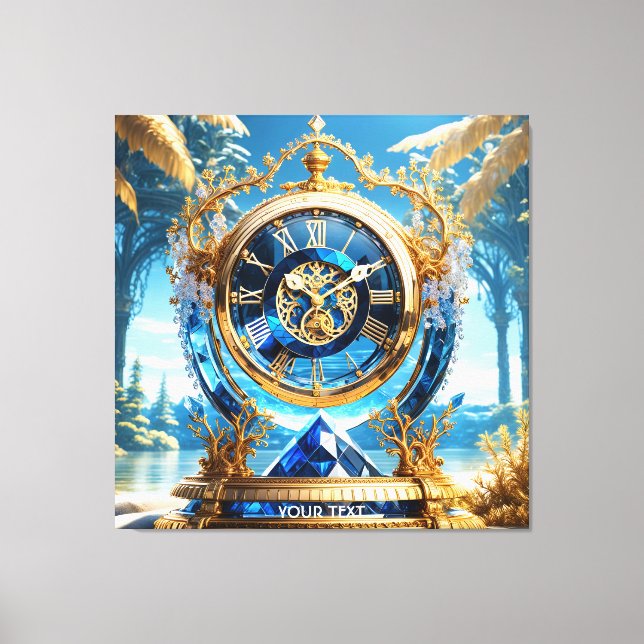 Fantasy Cute Vivid Sapphire Clock Sea Canvas Print (Front)