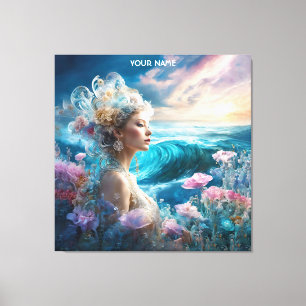 Fantasy Cute Vivid Sea Girl Flowers Canvas Print